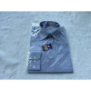 NWT Mach Dress Shirt Sz 40 Plaid Navy and White